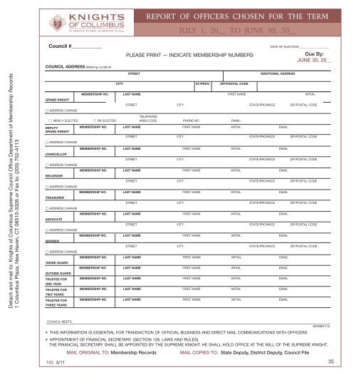 Council Report Forms Booklet - Knights of Columbus, Supreme ...