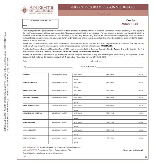 Council Report Forms Booklet - Knights of Columbus, Supreme ...