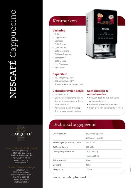 NescafÃ© Cappuccino Black Edition brochure - Koffieautomaat.nl