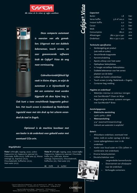 Cafeja Vista Freshbrew brochure - Koffieautomaat.nl