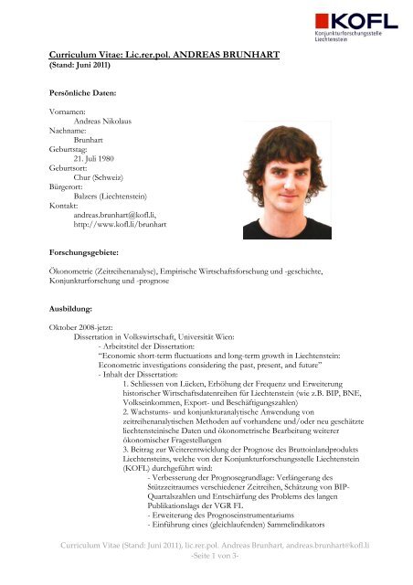 Curriculum Vitae: Lic.rer.pol. ANDREAS BRUNHART - KOFL