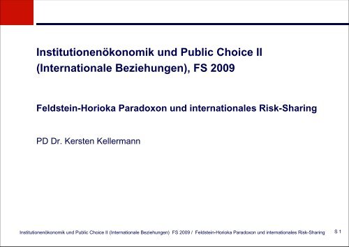 Feldstein-Horioka Paradoxon und internationales Risk-Sharing - KOFL