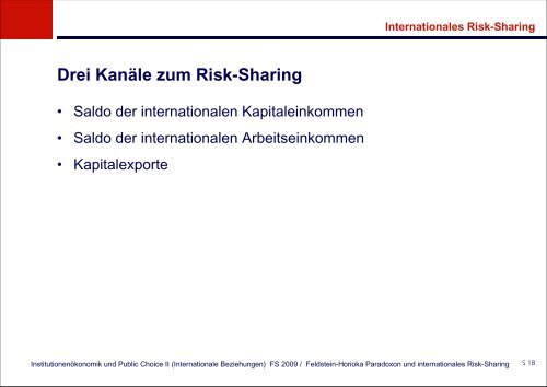 Feldstein-Horioka Paradoxon und internationales Risk-Sharing - KOFL
