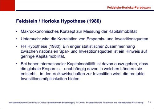 Feldstein-Horioka Paradoxon und internationales Risk-Sharing - KOFL
