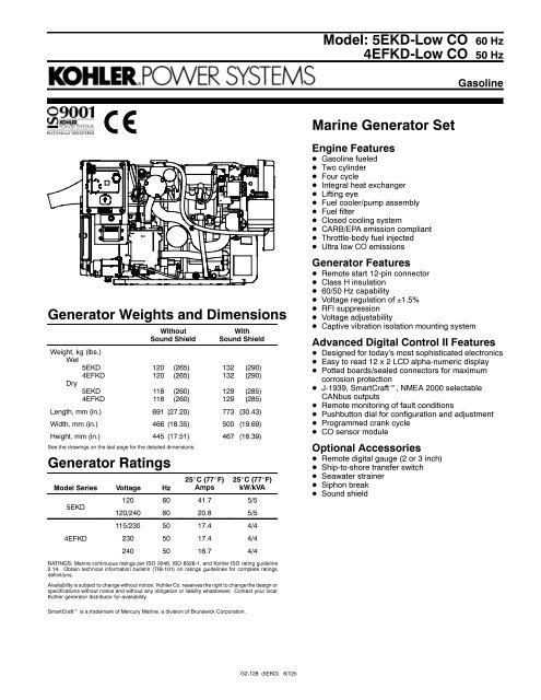 kohler specification sheets