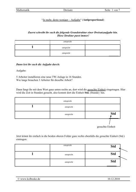 Dreisatz antiproportional