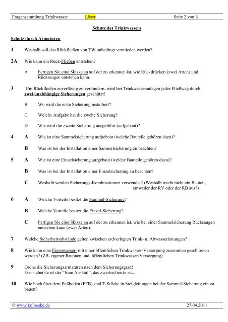 Fragensammlung Trinkwasser LÃ¶ser Seite 1 von 6 Â© www.kolboske ...