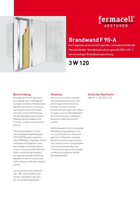 Brandwand F 90-A 3 W 120 - Fermacell Aestuver