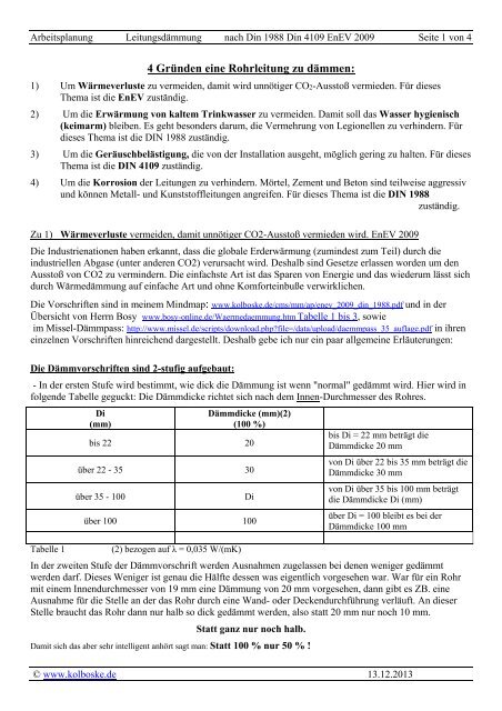 Da Mmung Von Rohrleitungen Nach Din 1988 Oder Din 4109 Oder