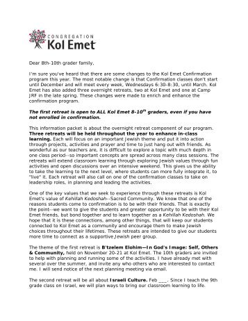 Family Letter Introduction - Congregation Kol Emet