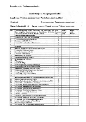 Checkliste zur Beurteilung des Reinigungszustandes