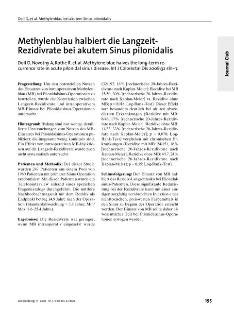 Rezidivrate bei akutem Sinus pilonidalis