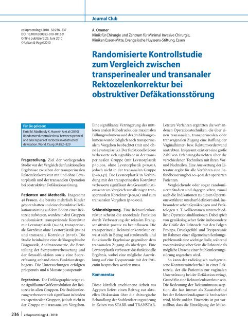 Randomisierte Kontrollstudie zum Vergleich zwischen ...