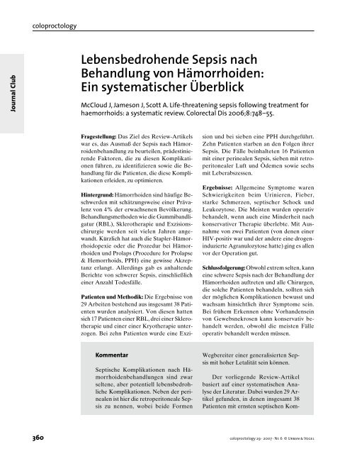 Lebensbedrohende Sepsis nach Behandlung von Hämorrhoiden ...