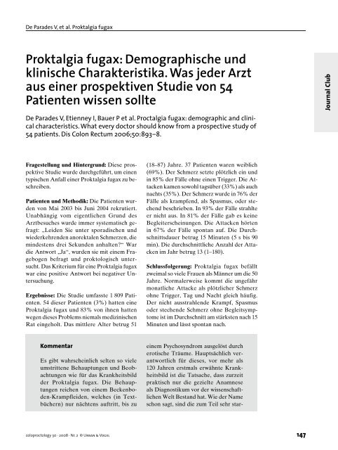 Proktalgia fugax: Demographische und klinische Charakteristika ...