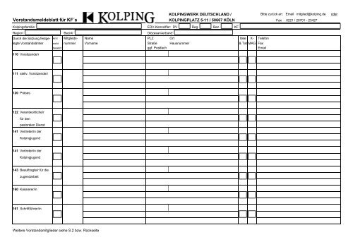 Kolping - Vorstandsmeldeblatt - Kolping DiÃ¶zesanverband Hildesheim