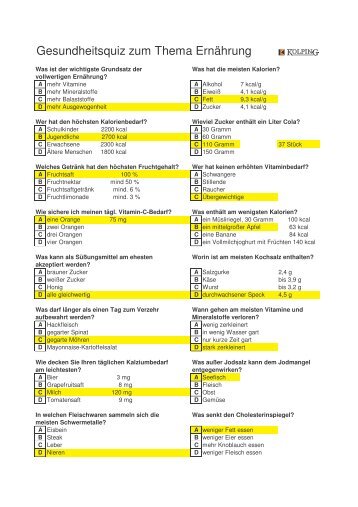 Gesundheitsquiz zum Thema ErnÃ¤hrung