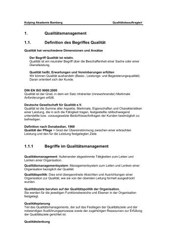 1. QualitÃ¤tsmanagement 1.1. Definition des Begriffes QualitÃ¤t 1.1.1 ...