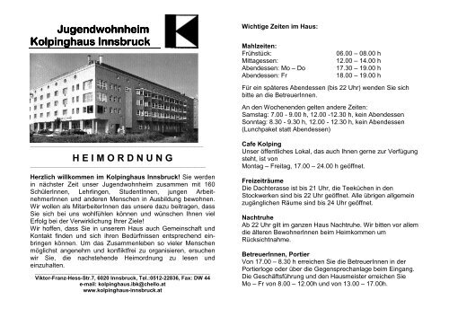 Heimordnung Fur Volljahrige Bewohnerinnen Kolpinghaus Innsbruck