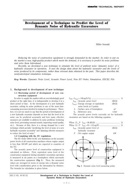 Development of a Technique to Predict the Level of ... - Komatsu