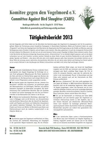 TÃ¤tigkeitsbericht 2013.pdf - Komitee gegen den Vogelmord e.V.