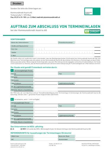 Auftrag zum Abschluss von Termineinlagen - Kommunalkredit ...