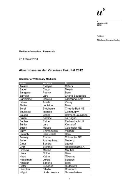 Liste der AbschlÃ¼sse Vetsuisse (pdf, 108KB) - Abteilung ...