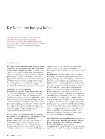 Die Reform der Bologna-Reform. Von Marcus Moser - UniversitÃ¤t Bern