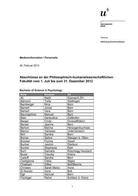 Liste der AbschlÃ¼sse Phil.-hum. (pdf, 176KB) - Abteilung ...