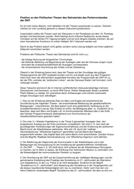 Position Zu Den Politischen Thesen Werner Hellmund