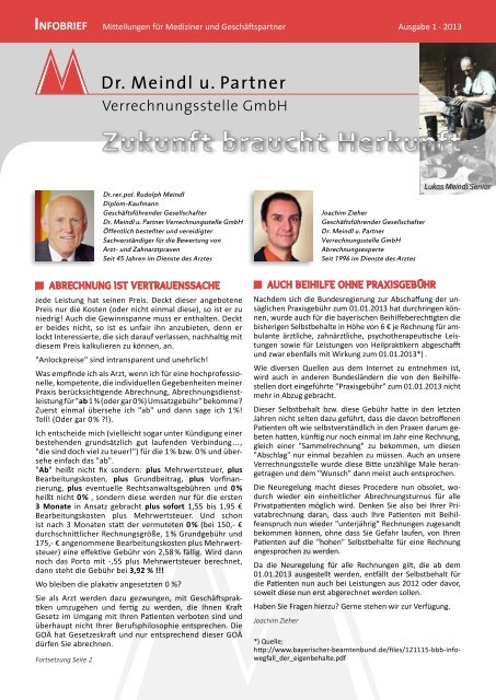 INFOBRIEF 01-2013 Dr. Meindl und Partner Verrechungsstelle GmbH