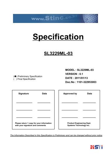 Bar LCM Specification SL3229ML-03