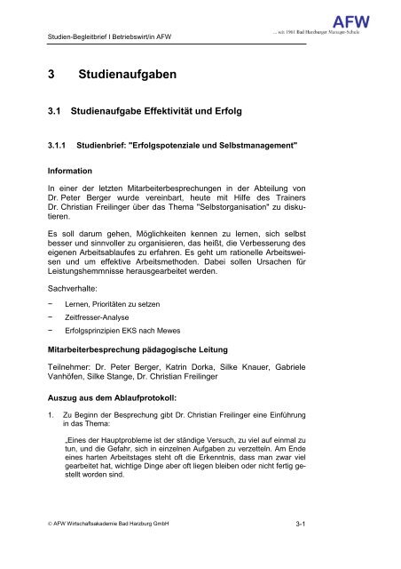 2 Modellunternehmen AFW - AFW Wirtschaftsakademie Bad Harzburg