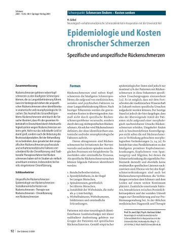 Epidemiologie und Kosten chronischer Schmerzen - Schmerzklinik ...