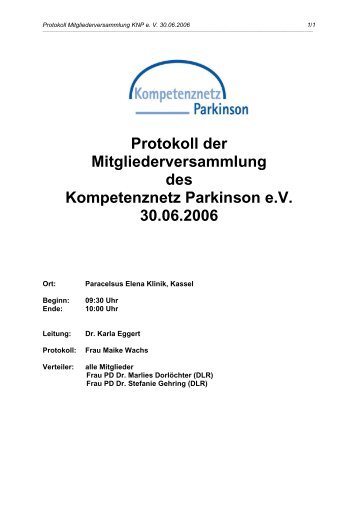 Protokoll der Mitgliederversammlung des Kompetenznetz Parkinson ...