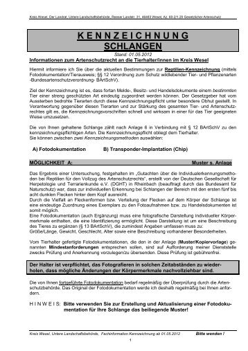 Kennzeichnungsinformationsblatt Schlangen - Kreis Wesel