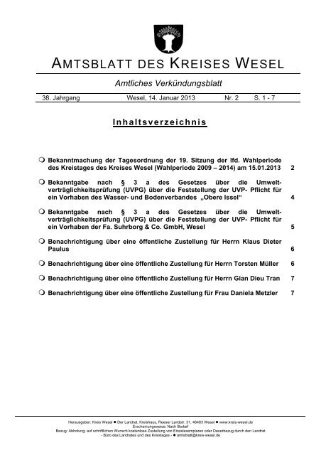 AMTSBLATT DES KREISES WESEL - Kreis Wesel