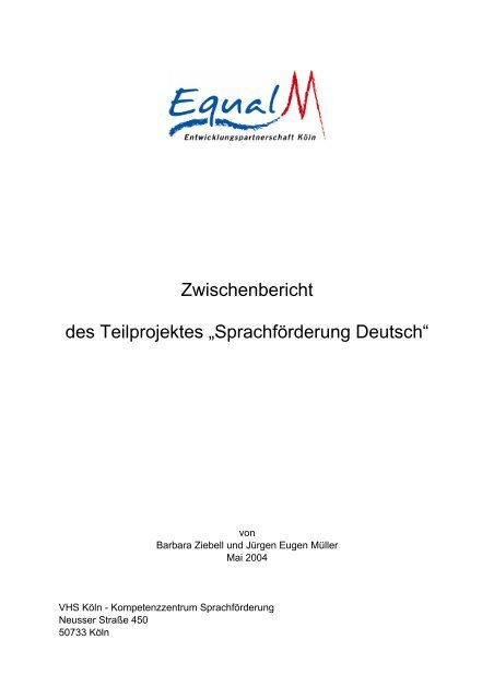 Zwischenbericht des Teilprojektes âSprachfÃ¶rderung Deutschâ