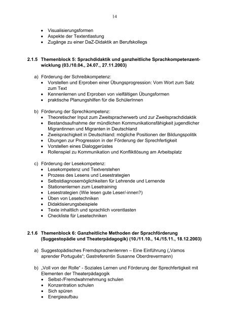 Zwischenbericht des Teilprojektes âSprachfÃ¶rderung Deutschâ