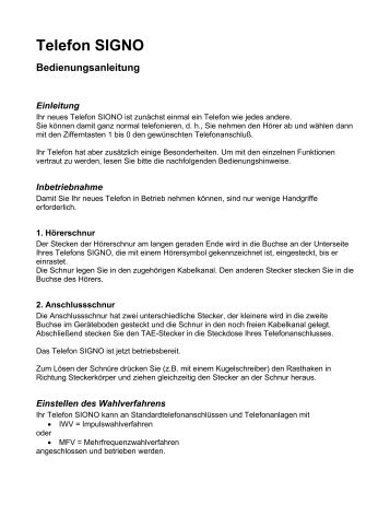 Bedienungsanleitung SIGNO - Komplettmobil.de