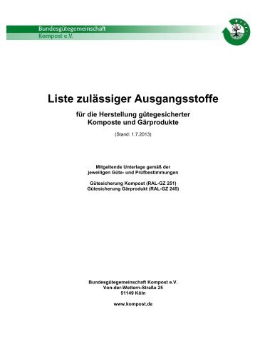 Liste zulässiger Ausgangsstoffe - Bundesgütegemeinschaft ...