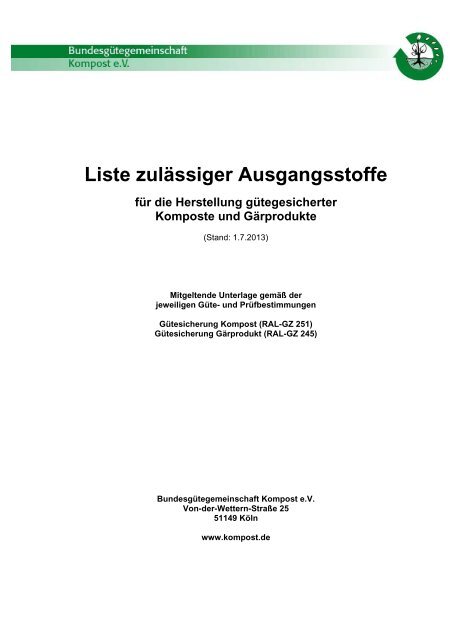 Liste zulässiger Ausgangsstoffe - Bundesgütegemeinschaft ...