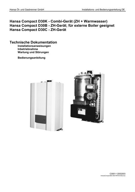 Hansa Compact D30K - Combi-Gerät (ZH + Warmwasser) Hansa ...