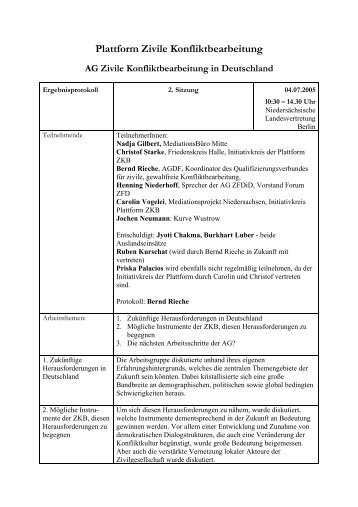 Ergebnis-Protokoll des AG-Treffens am 04.07.2005 - Plattform Zivile ...