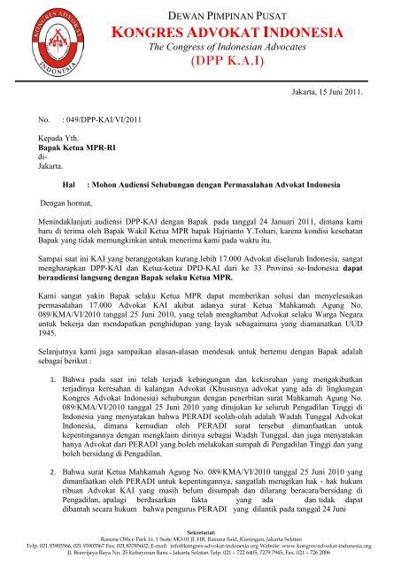Surat Kepada Ketua Mpr Ri Perihal Mohon Audiensi