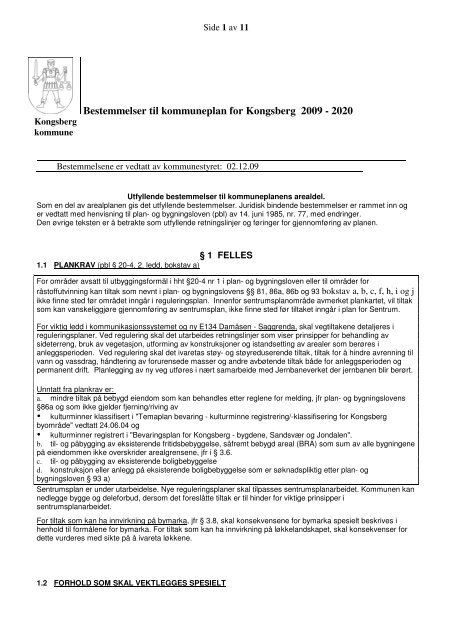 Kommuneplanens bestemmelser - Kongsberg Kommune