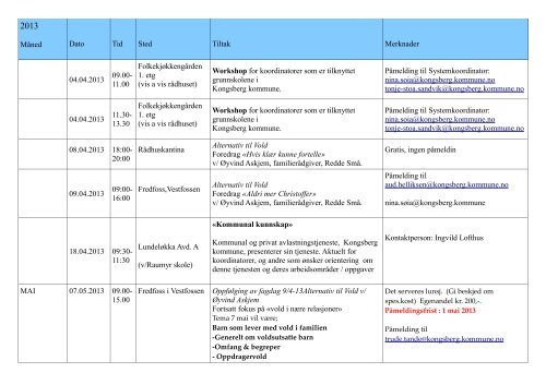 Her finner du en kalenderoversikt over ulike ... - Kongsberg Kommune