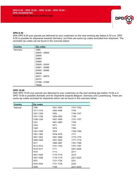 zip coded areas - DPD