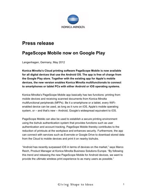 konica minolta mobile print android