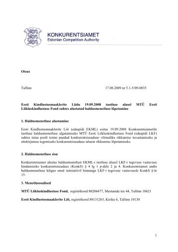 otsus LKF kalkulaatorid - Konkurentsiamet